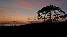 冬季,日落,巴拉頓湖