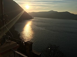 湖,冬天,日落