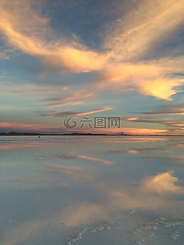 天空,湖,日落