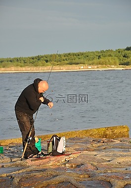 釣魚者,海,男子