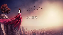 照片處理,夢幻城市景觀,日落的秋天的顏色