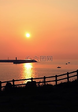濟州島,日落,海