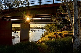 橋,日落,河