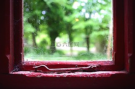 老,窗口,紅色