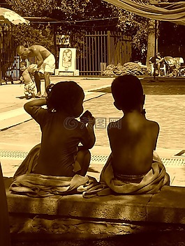 孩子們,池,游泳