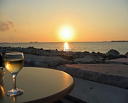 日落,海,酒杯