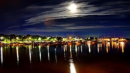 夜,海港,城市