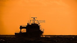 船,日落,海
