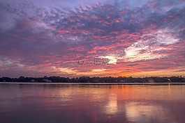 日落,水,景觀