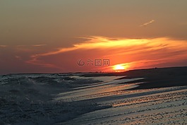 日落,海灘,海洋