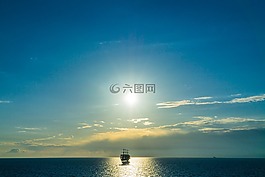船舶,海,太陽
