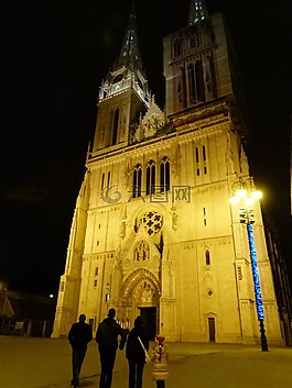 大教堂,夜,燈