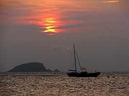 日落,太陽(yáng),帆船