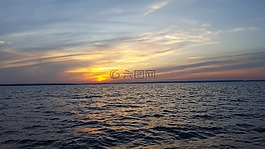 日落,海,湖