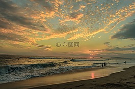 日落,海洋,海