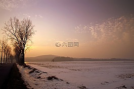 日落,冬季,雪
