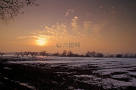 日落,冬季,雪