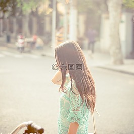 人,女孩,走