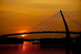 日落,紅色,橋