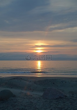 海灘,晚上,天空