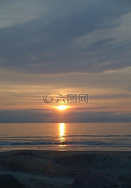 海灘,晚上,天空