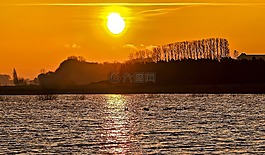 景觀,池塘,黃昏