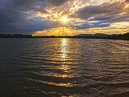 景觀,池塘,黃昏
