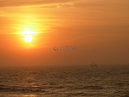 日落,船,海