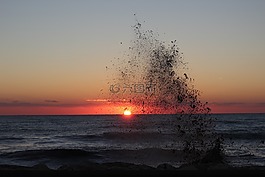 海,日落,水