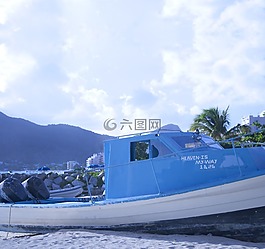 船,藍色,沙