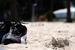 鞋子,沙,海灘