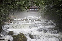 水,河,霧