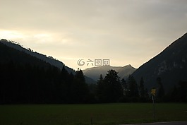 山,高山,日落