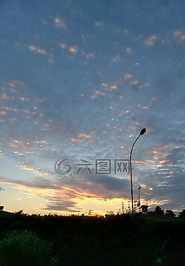 天空,日落,云