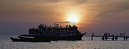 日落,船,旅游