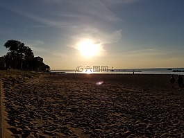 海灘,湖,太陽