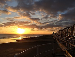 日落,海岸线,萨塞克斯