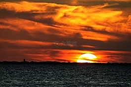 日落,太陽,海