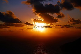 日落,天空,海