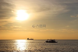 日落,海洋,反思
