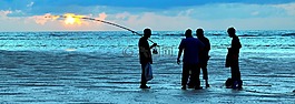 釣魚,日落,漁