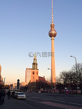 電視塔,柏林,日落