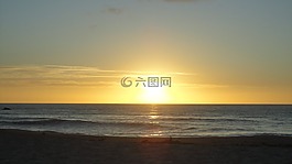 日落,海,海灘