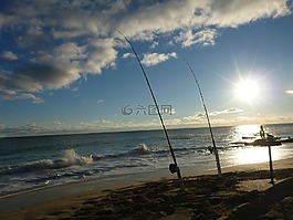 釣魚,放寬,海灘