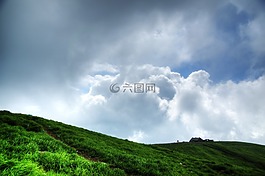 白云,山,树