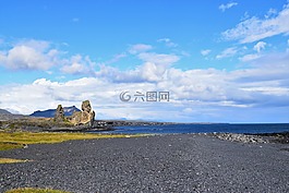 天空,海灘,黑
