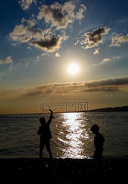 孩子們,景觀,海洋