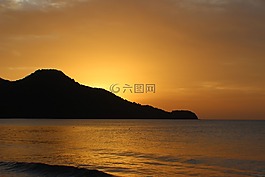 日落,景觀,天際線