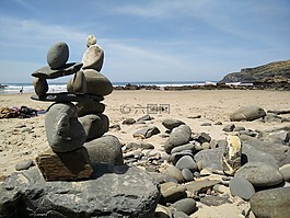 藍(lán)色,海灘,石頭