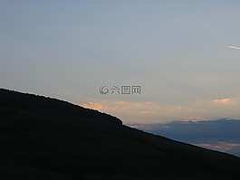 日落,山,云